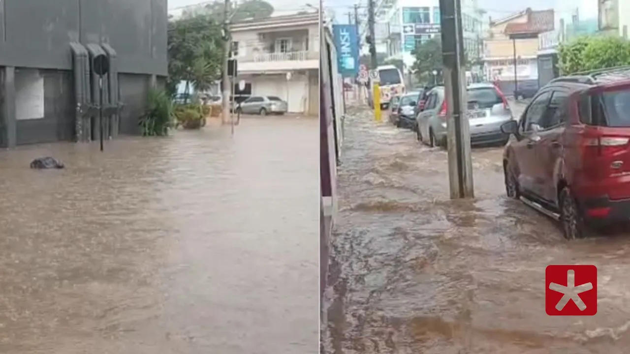 Chuva intensa causa alagamentos em ruas e residências no Centro de Patos de Minas