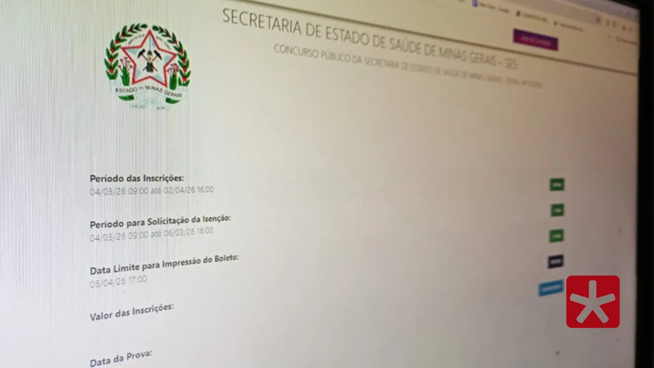 Com vagas para Patos de Minas, inscrições para concurso da Secretaria de Estado de Saúde começam nesta quarta-feira
