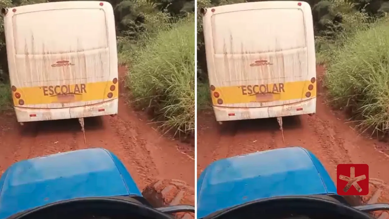 Ônibus escolar escapa de acidente após deslizar em estrada do distrito de Alagoas