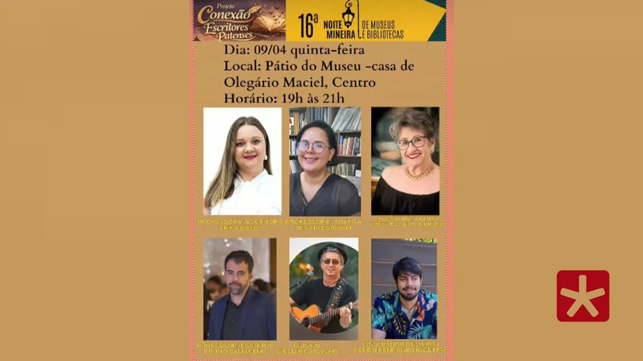 Projeto promove encontro literário na 16ª Noite Mineira de Museus e Bibliotecas em Oliveira
